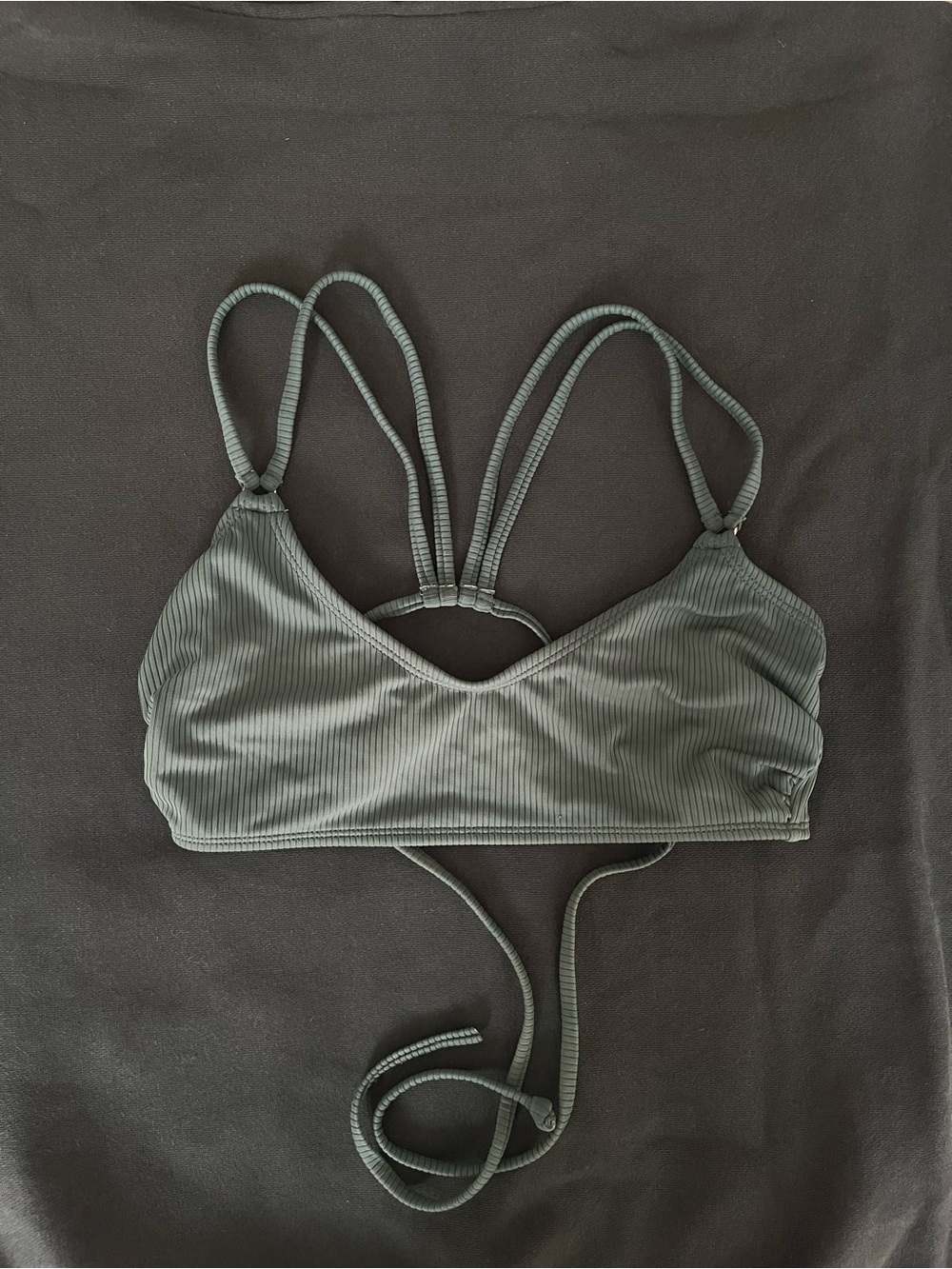 Xhilaration Olive Ribbed Tie-Back Bikini Top